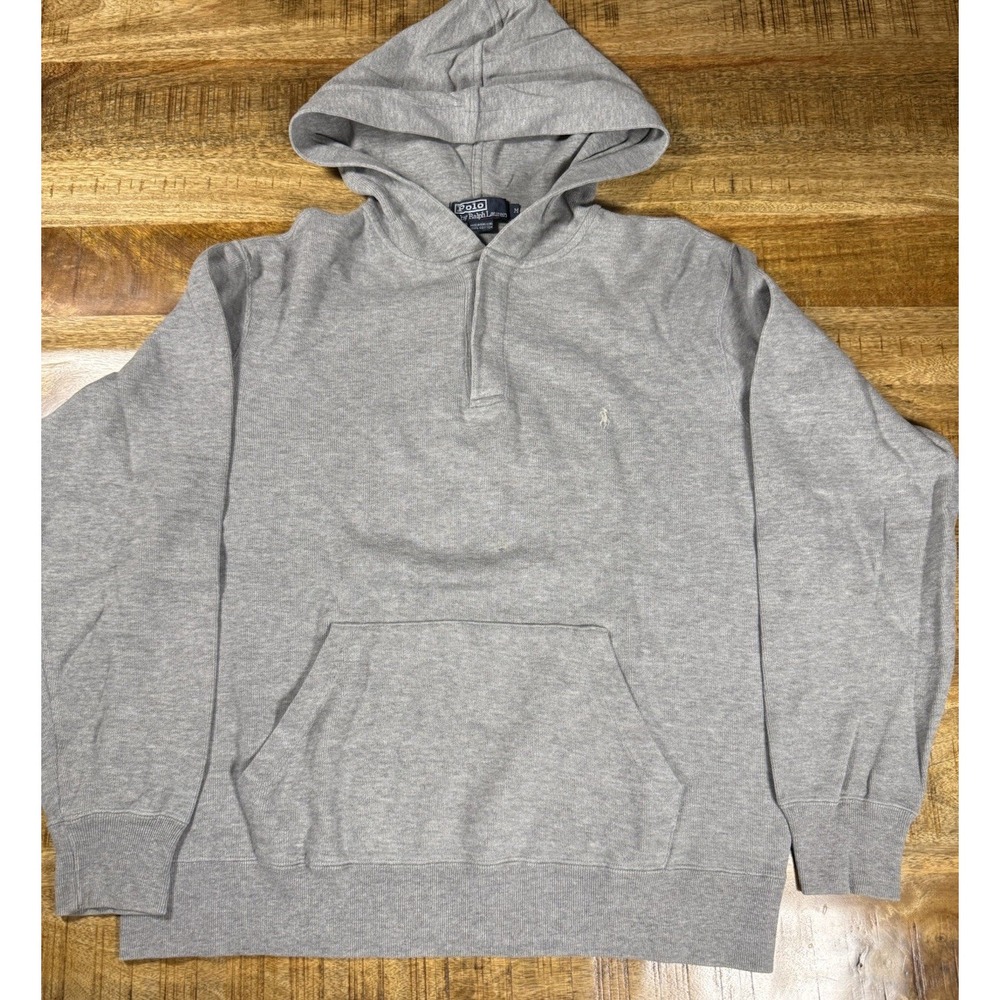 Polo Ralph Lauren Hoodie Mens M Gray Pullover Pony Logo Cotton Sweatshirt